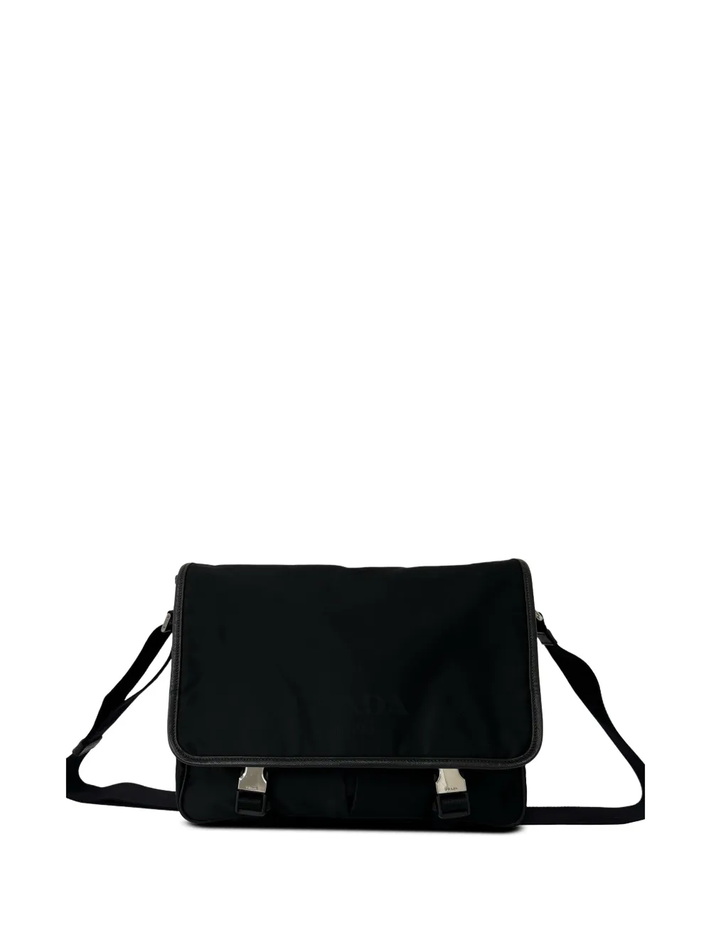 Prada Pre-Owned 1990-2010 Saffiano Trimmed Tessuto Double Buckle Messenger Bag crossbody bag - Nero
