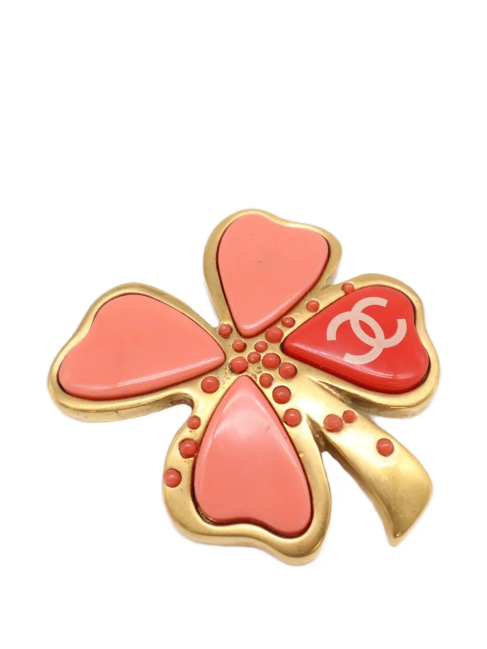 CHANEL Pre-Owned 2003 CC Gold Plated Resin Four Leaf Clover Brooch costume brooch - Rosa