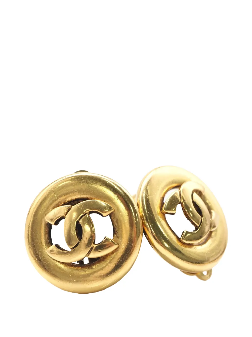 CHANEL Pre-Owned 1950-1970 CC Gold Plated Round Clip On Earrings costume earrings