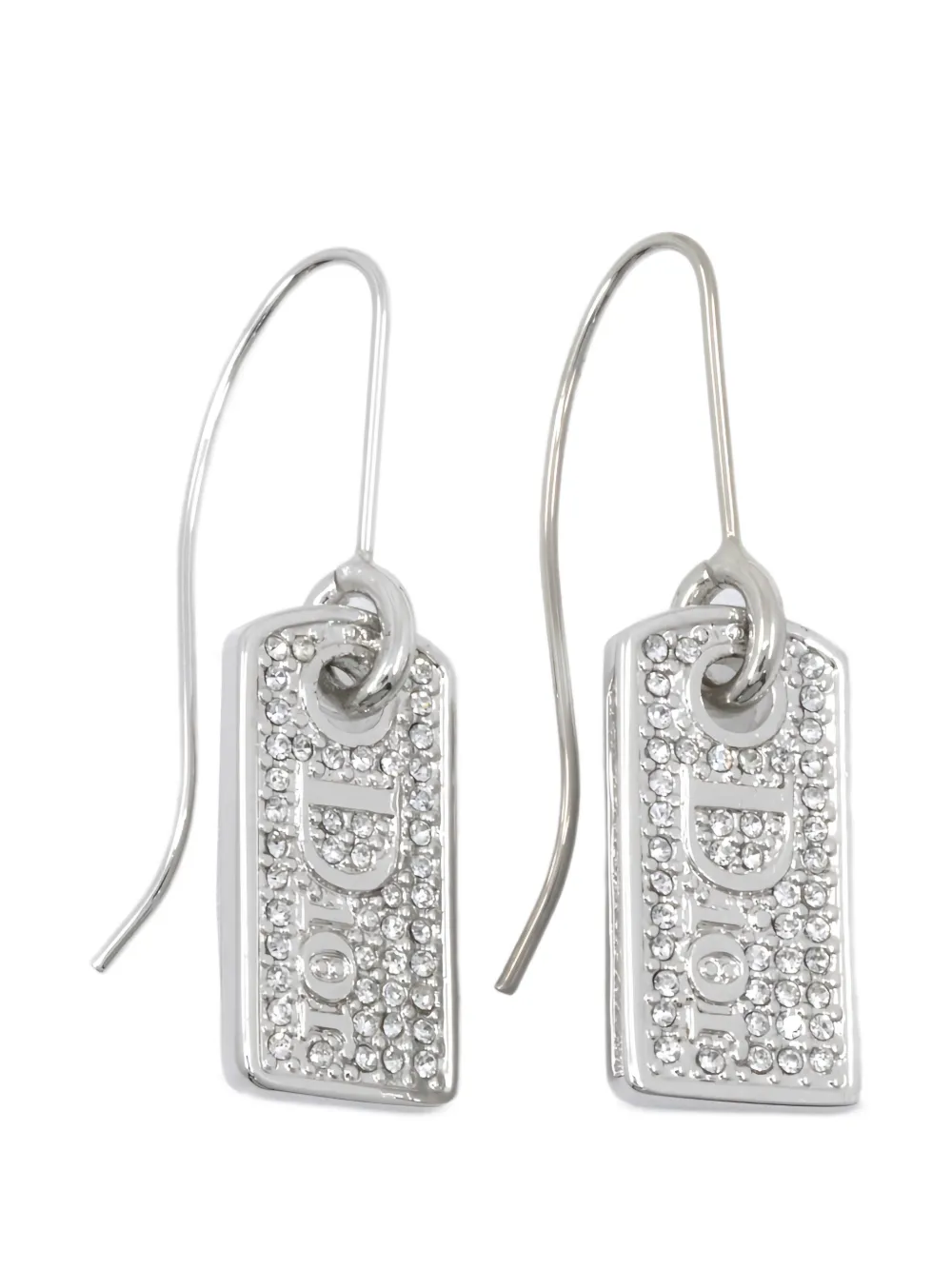 Christian Dior Pre-Owned 20th Century Brass Strass Logo Plate Fish Hook Wires Earrings costume earrings - Argento