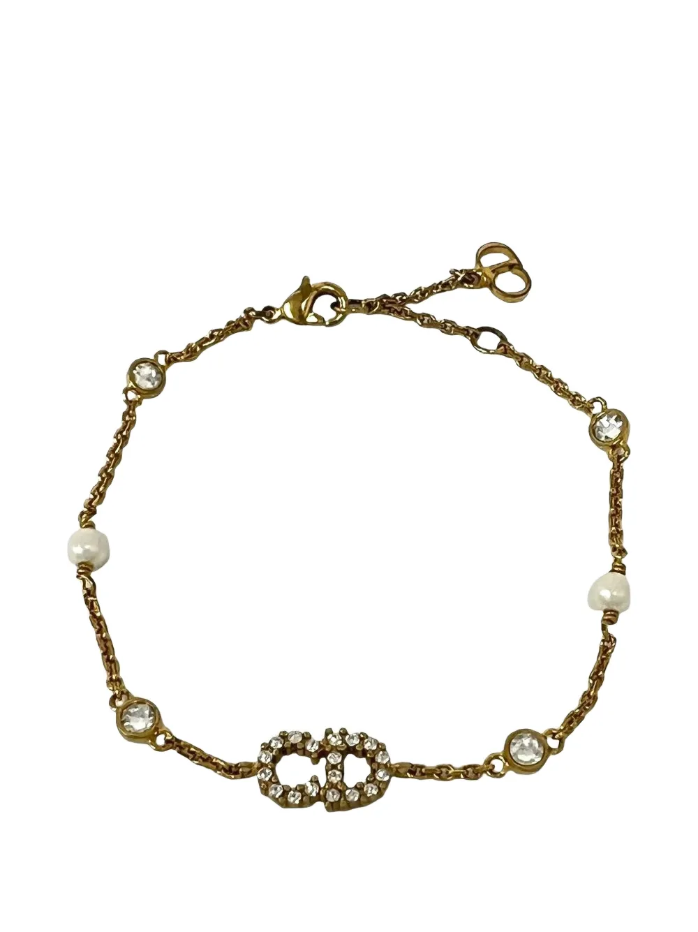 Christian Dior Pre-Owned 2020-2026 Gold Plated Crystal CD Faux Pearl Clair D Lune Bracelet costume bracelet - Oro