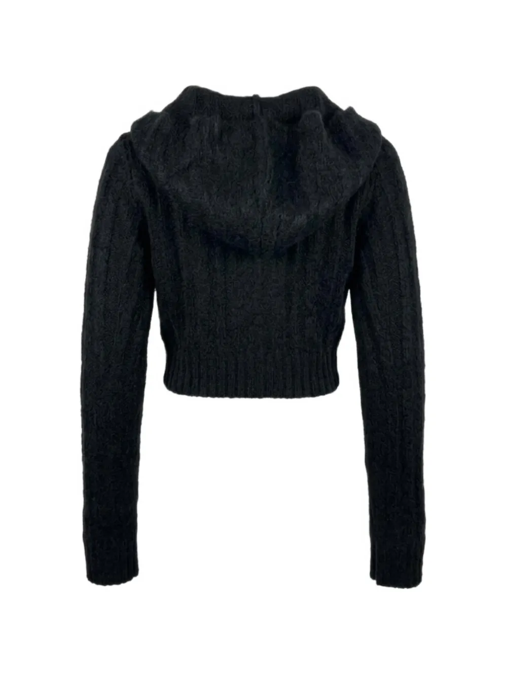 Rick Owens cable-knit cropped hoodie Zwart