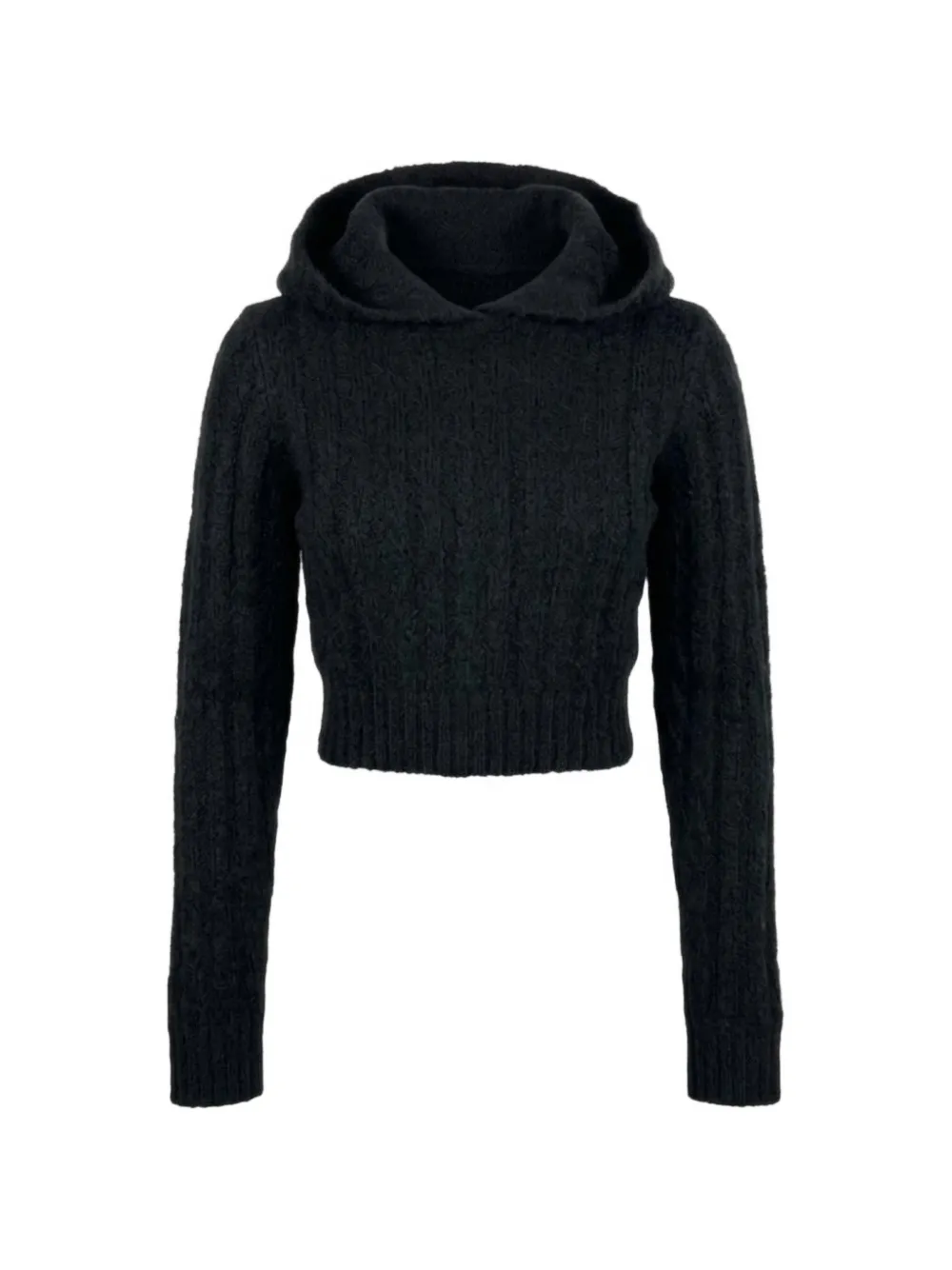 Rick Owens cable-knit cropped hoodie Zwart