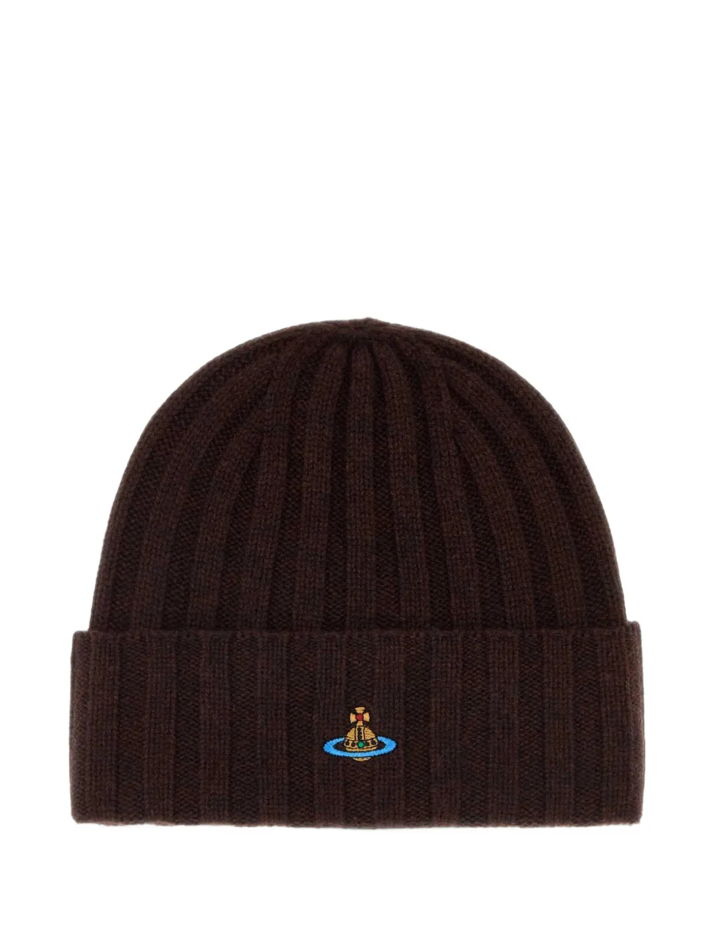 Vivienne Westwood Orb-embroidered ribbed-knit beanie hat Bruin