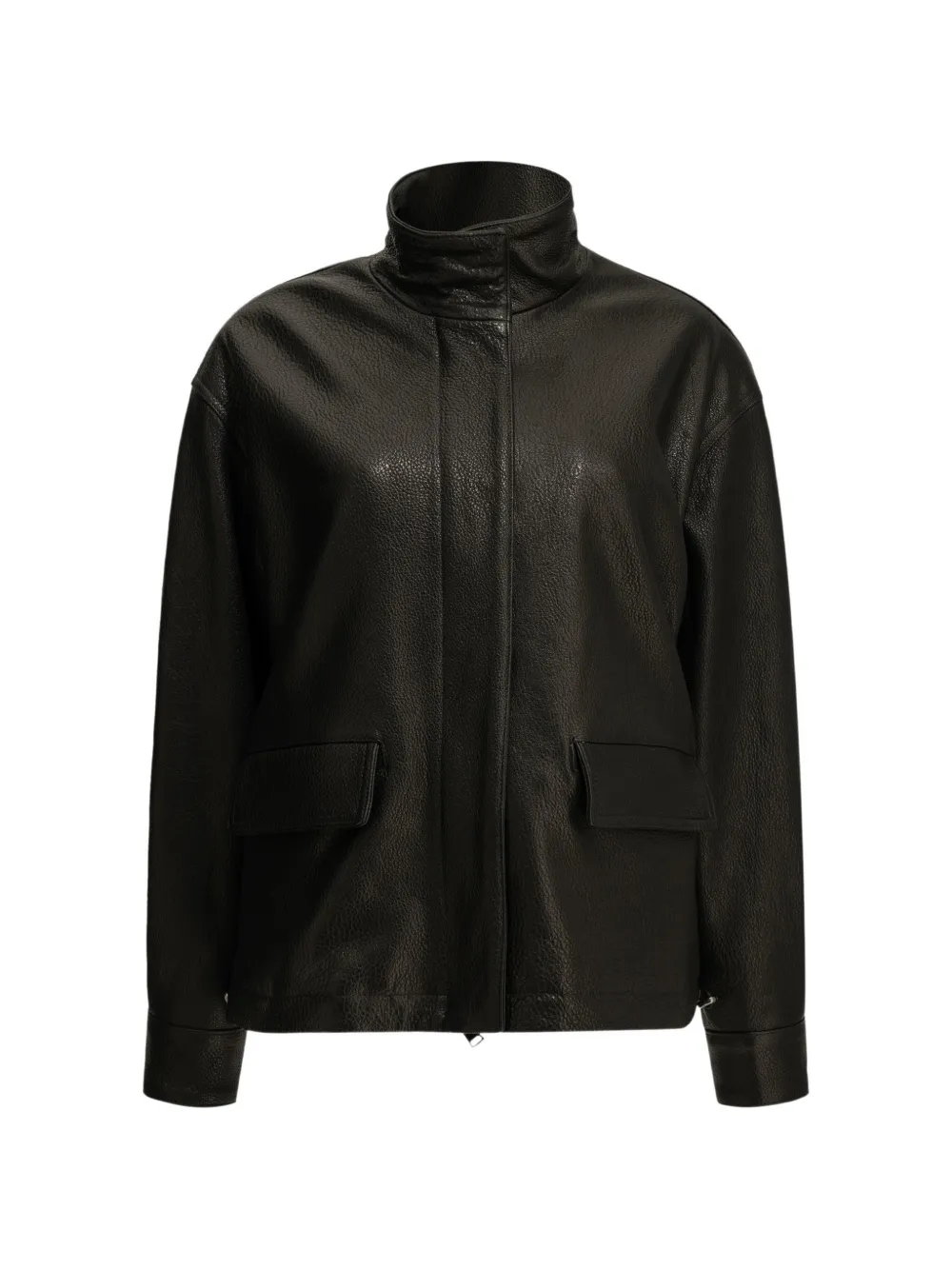 Semper high-neck grained-leather coat - Schwarz