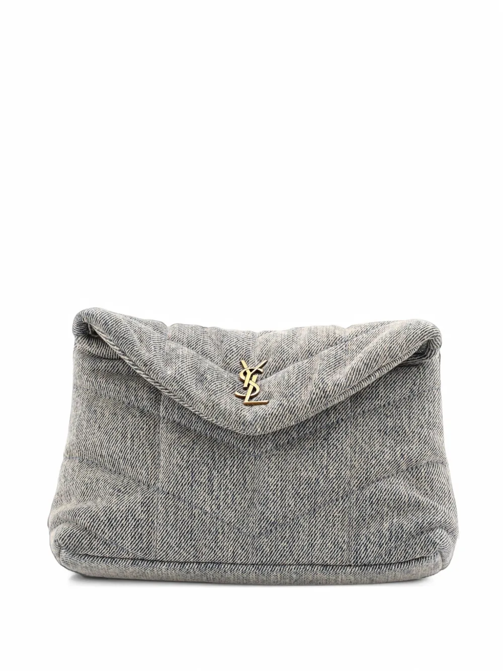 Pre-owned Saint Laurent Loulou Puffer Quilted Vintage Denim Small Clutch Bag In Blue