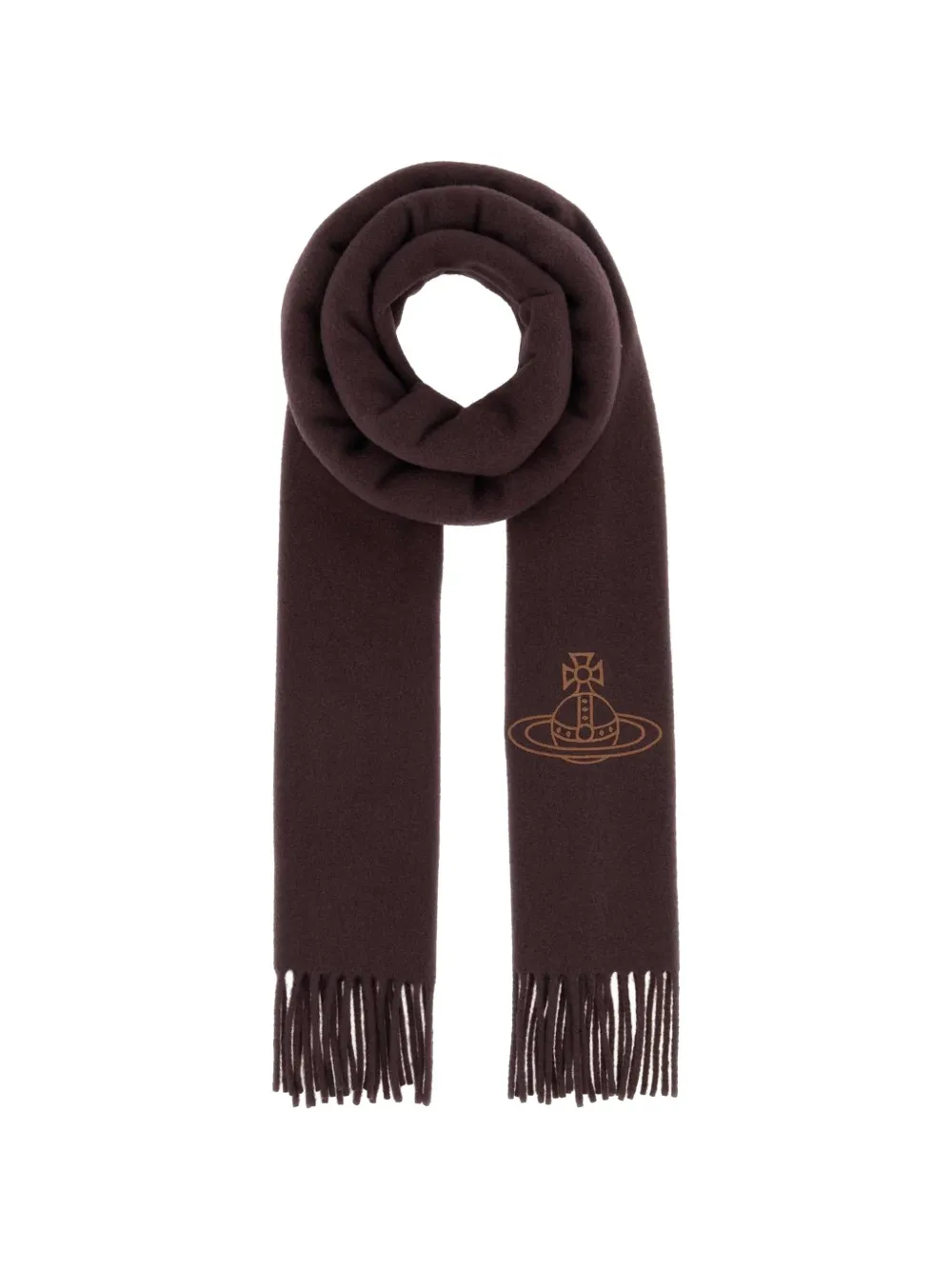 Vivienne Westwood Sciarpa con ricamo Orb e frange - Marrone