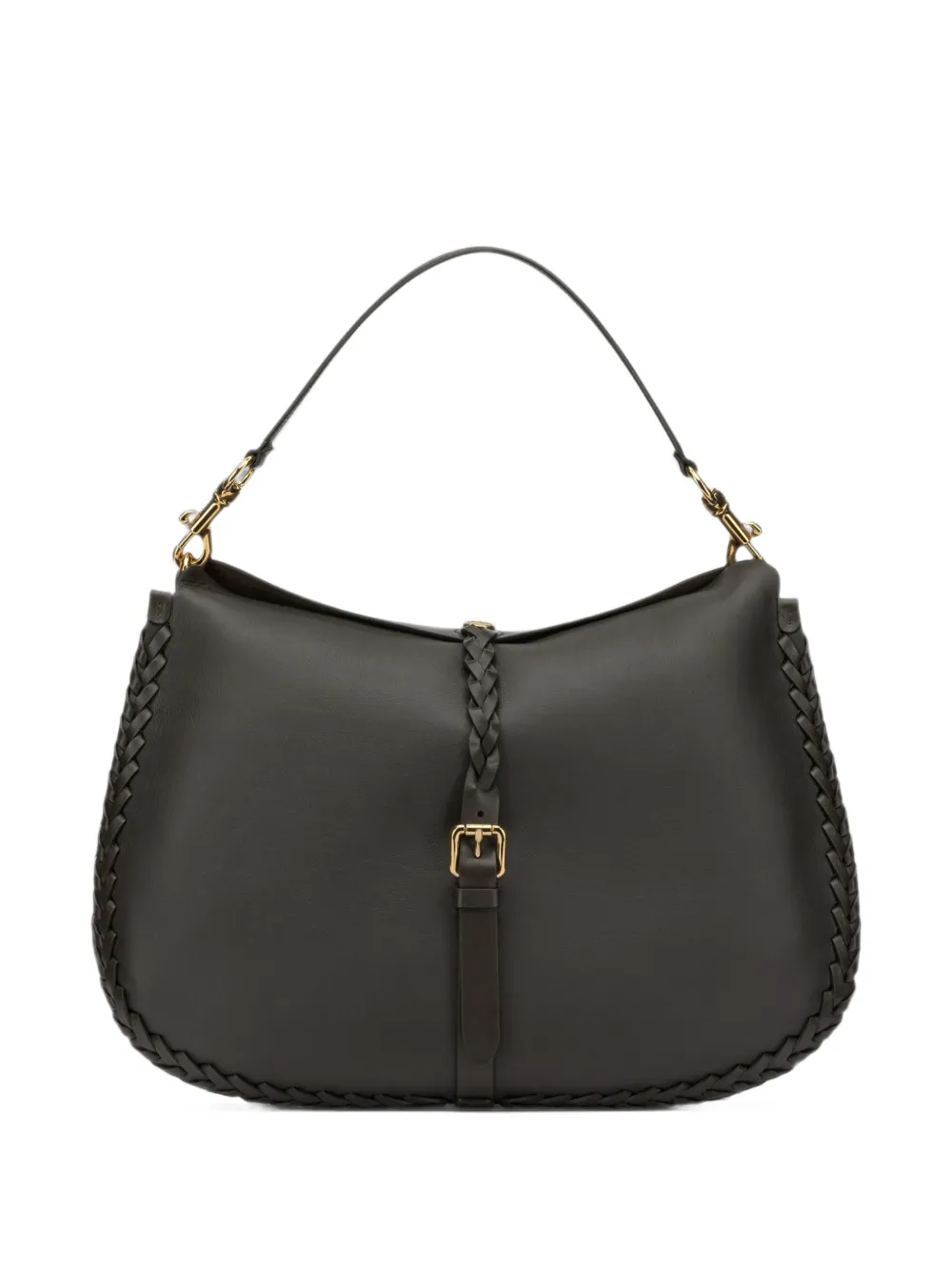 ETRO large Pony braided-trim leather shoulder bag - Marrone