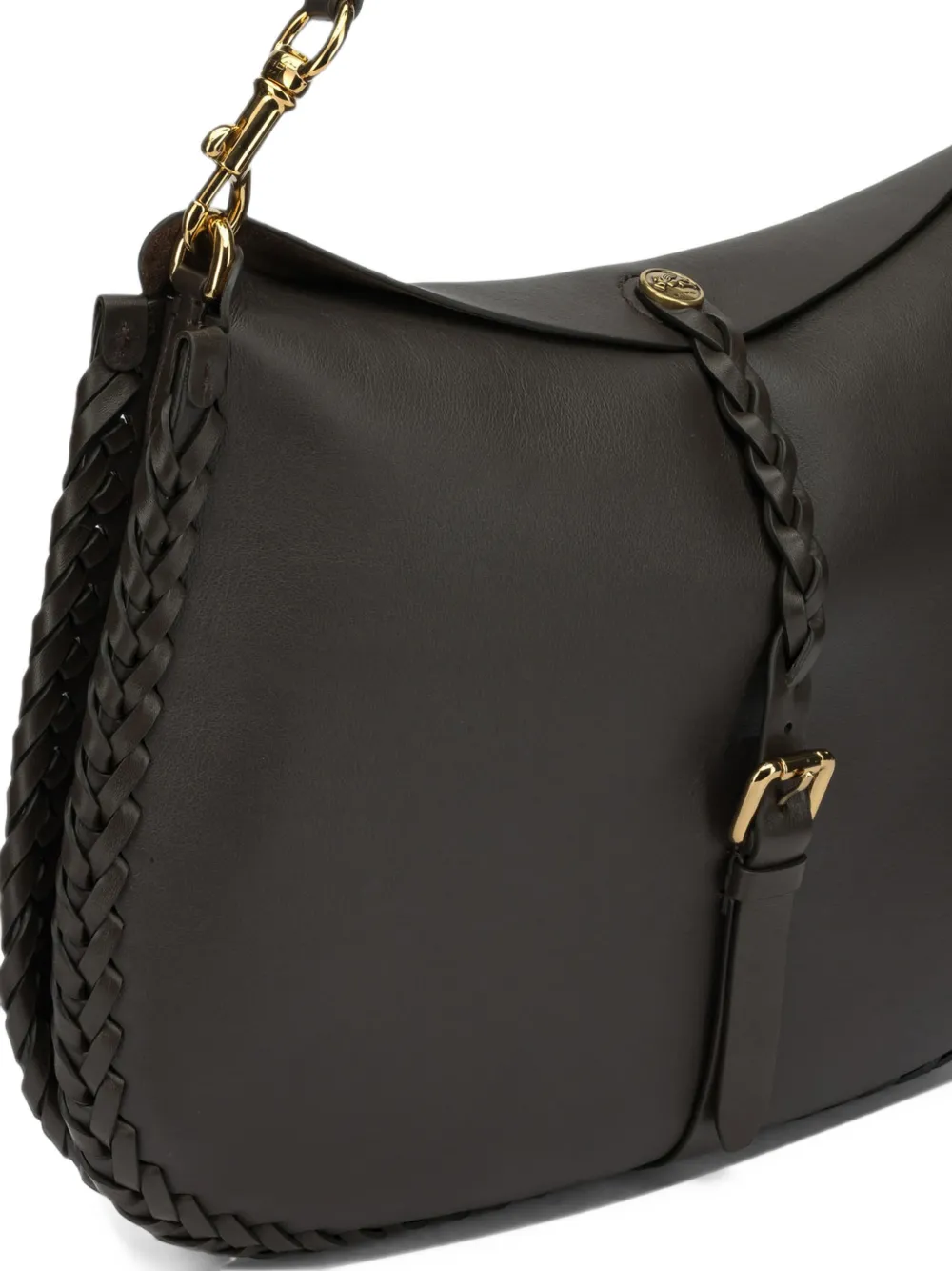 ETRO large Pony braided-trim leather shoulder bag Bruin