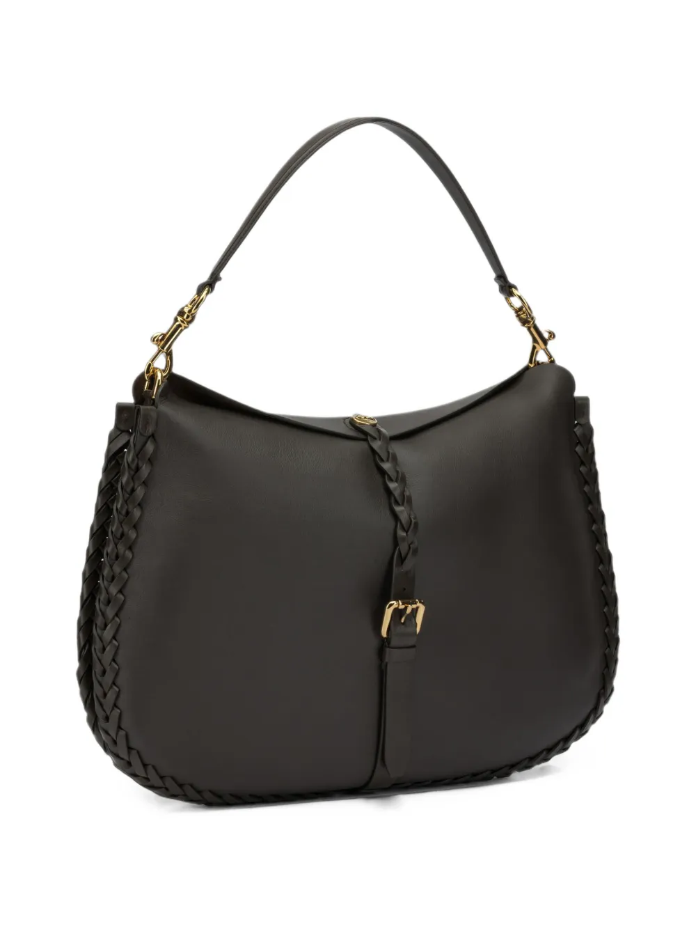 ETRO large Pony braided-trim leather shoulder bag Bruin
