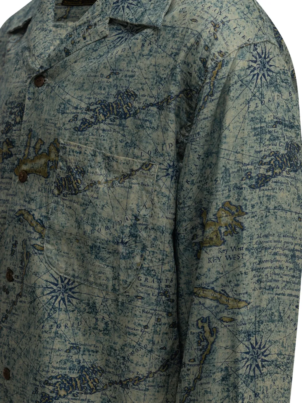 KAPITAL Key West map-print linen shirt Blauw
