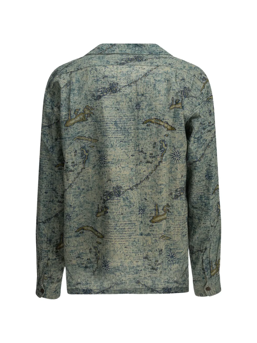 KAPITAL Key West map-print linen shirt Blauw