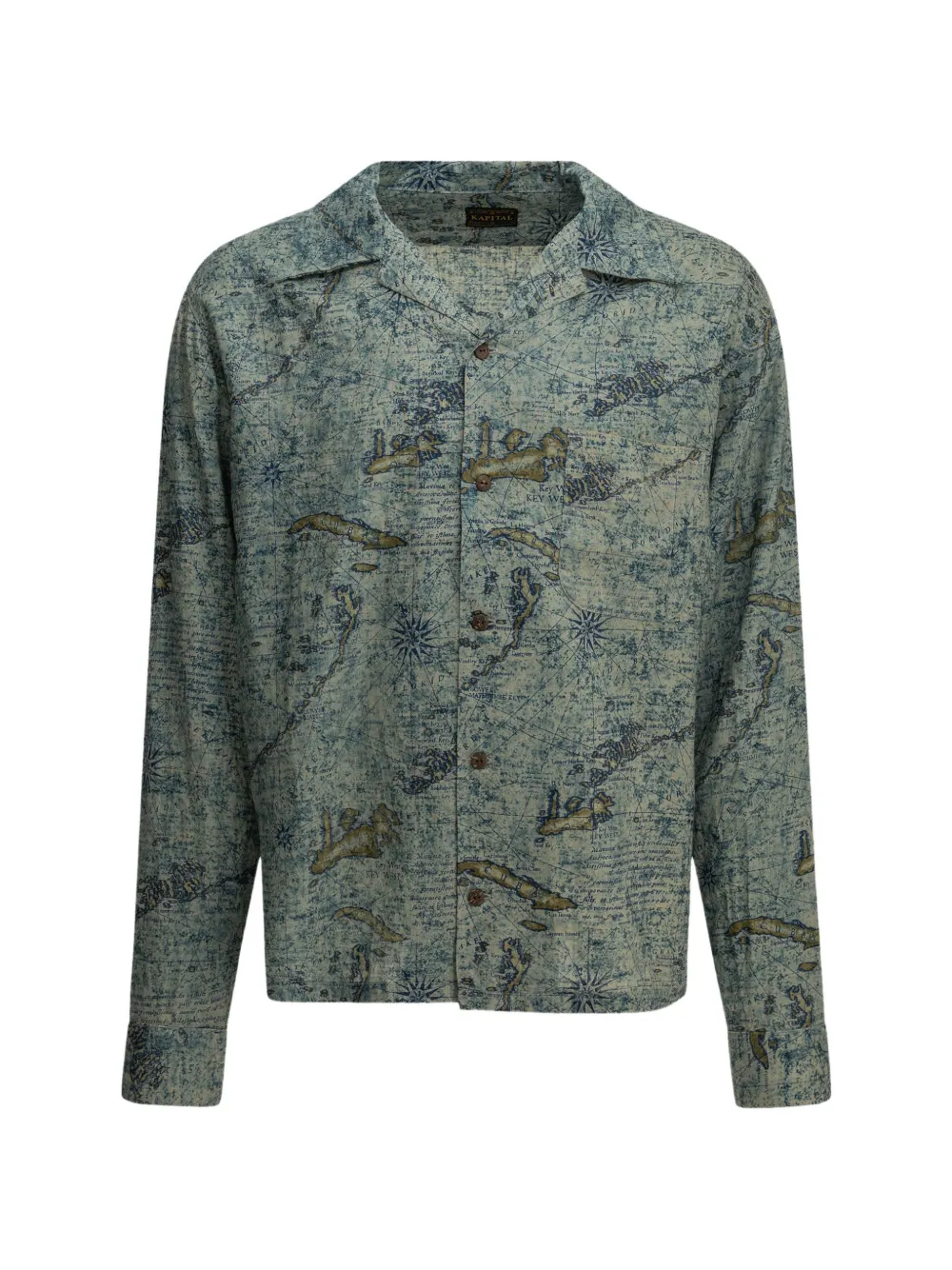 KAPITAL Key West map-print linen shirt - Blau