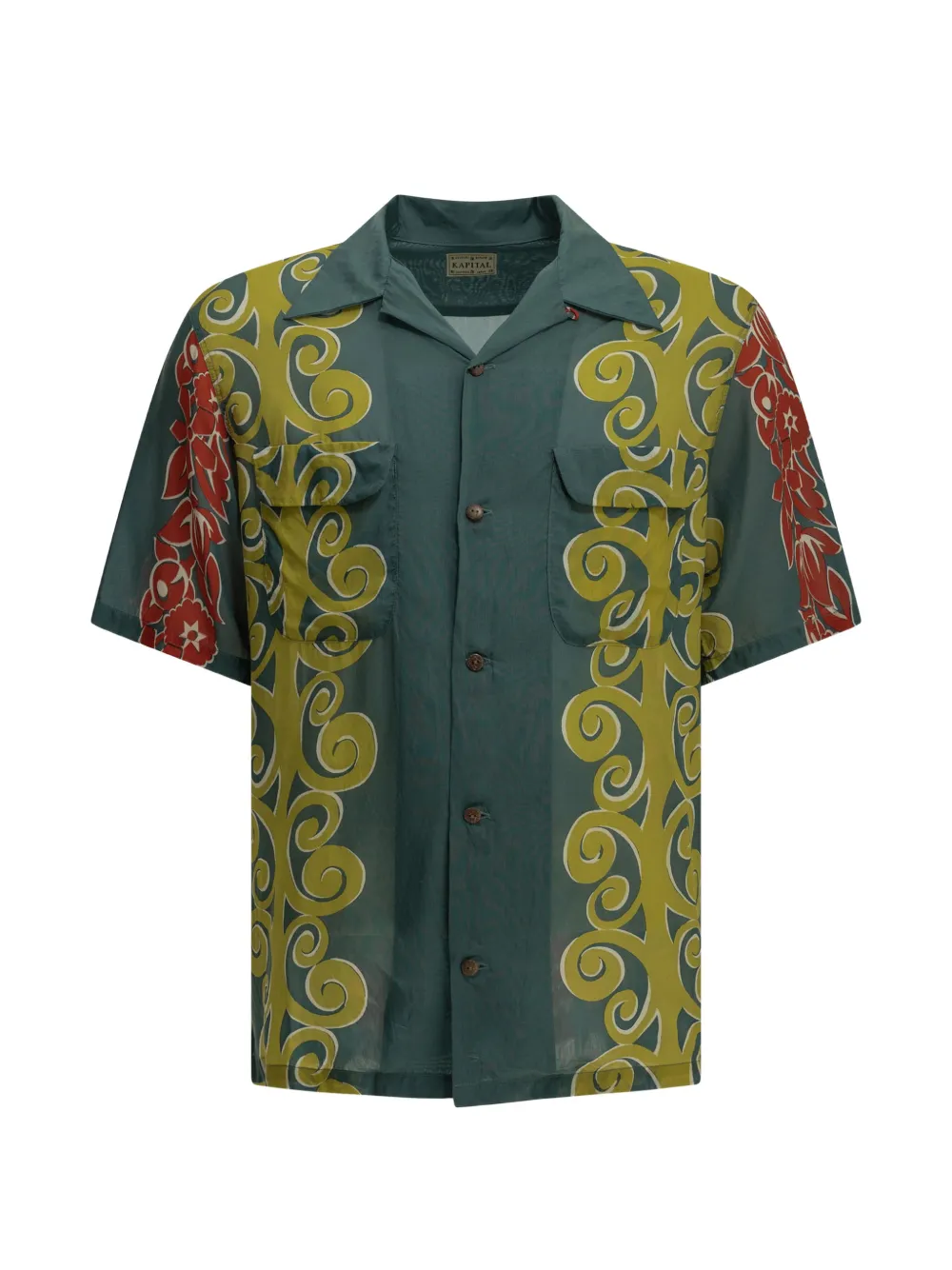 KAPITAL Kona Tree floral-print camp-collar shirt Groen