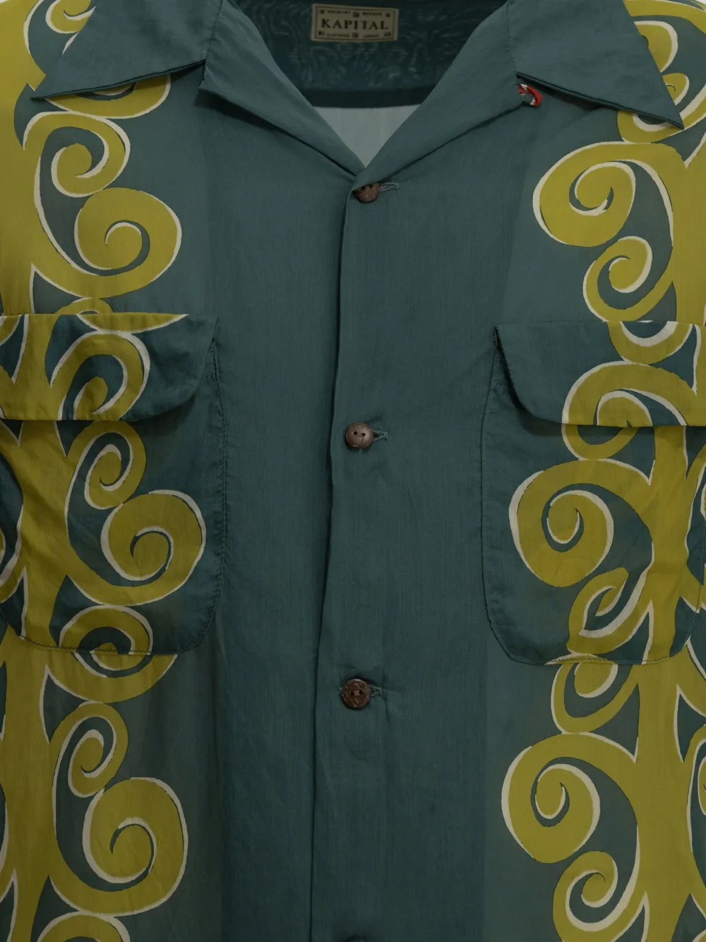 KAPITAL Kona Tree floral-print camp-collar shirt Groen