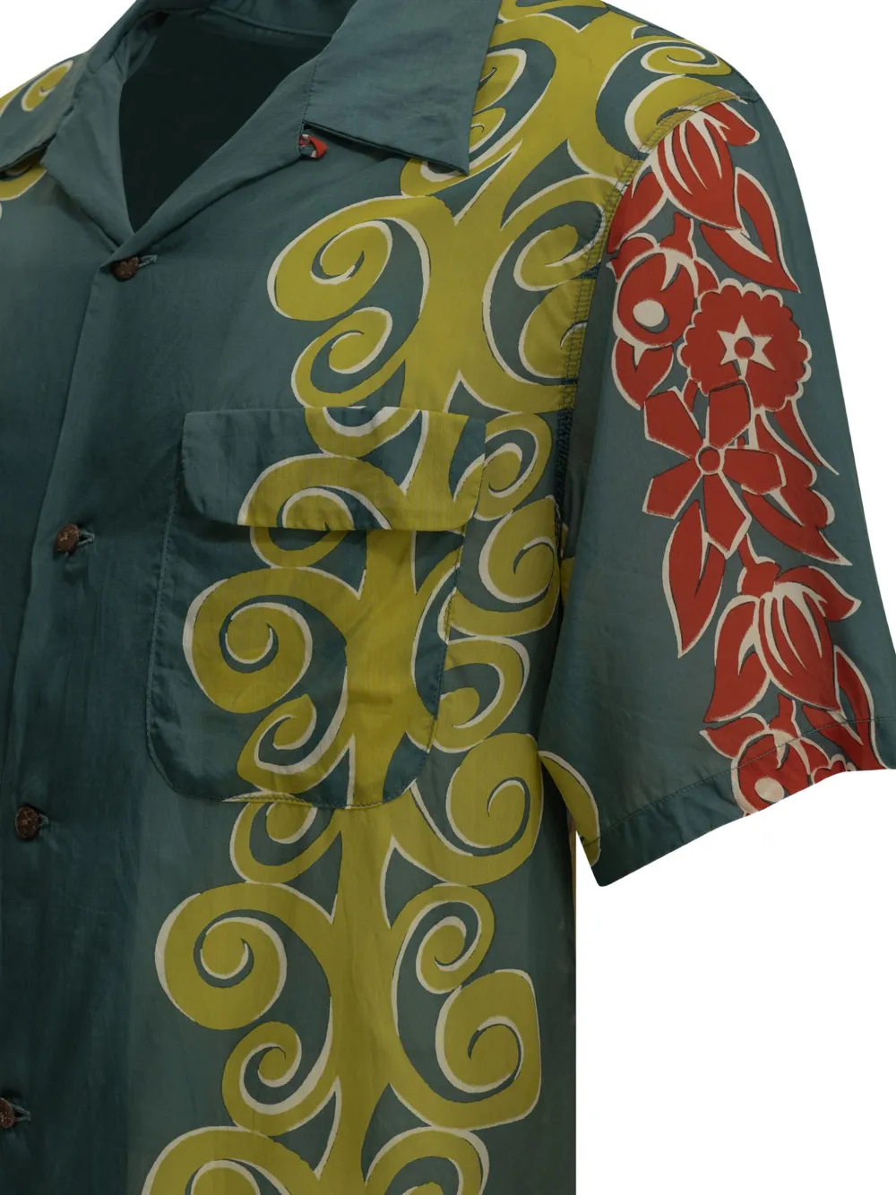 KAPITAL Kona Tree floral-print camp-collar shirt Groen