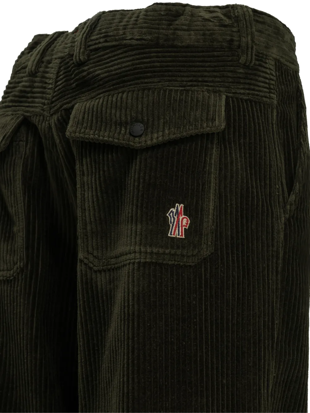 Moncler Grenoble corduroy logo-patch trousers Groen