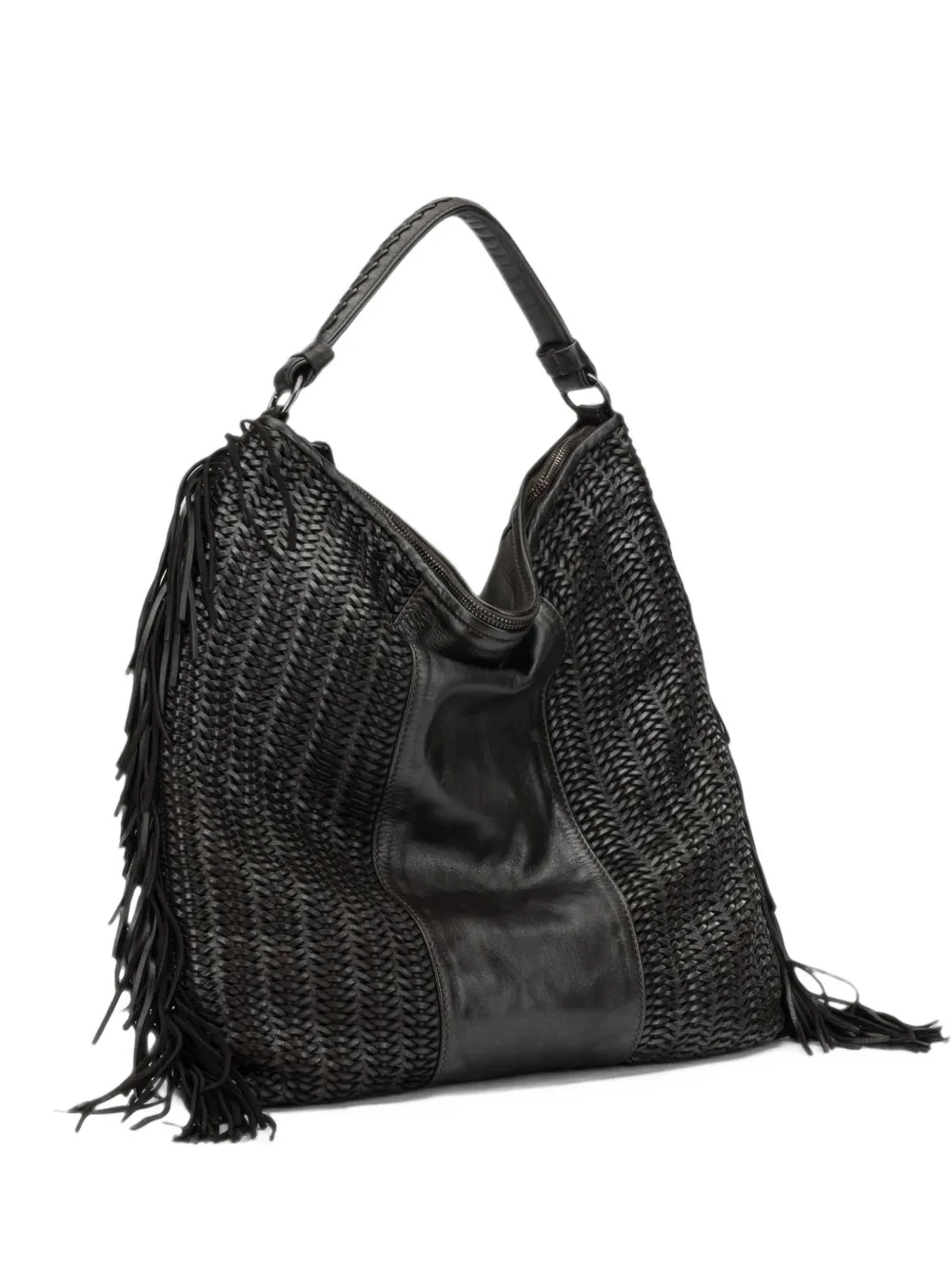 Reptile's House Vasia woven fringe-trimmed shoulder bag - Marrone