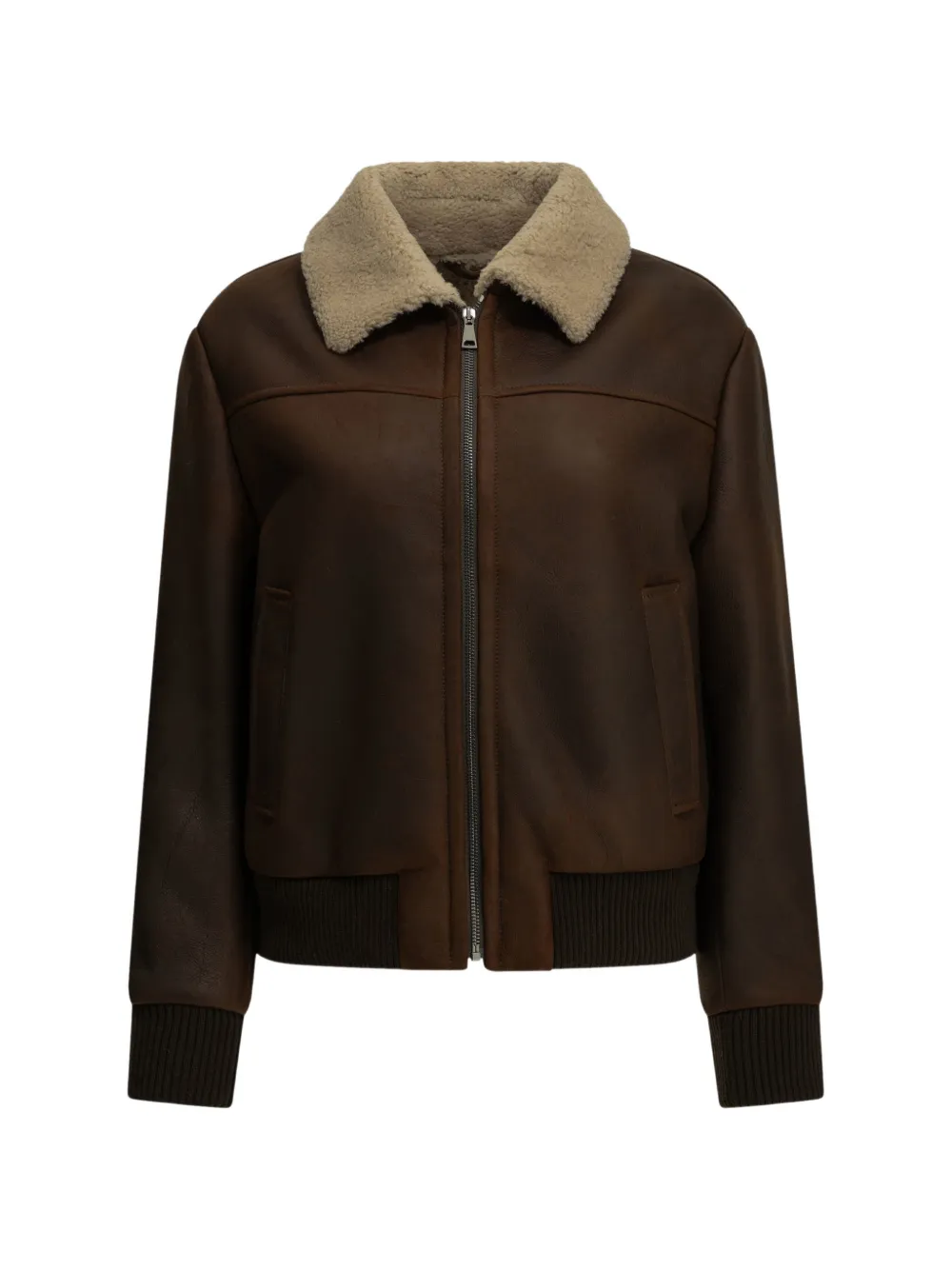 Semper shearling-collar leather coat - Braun