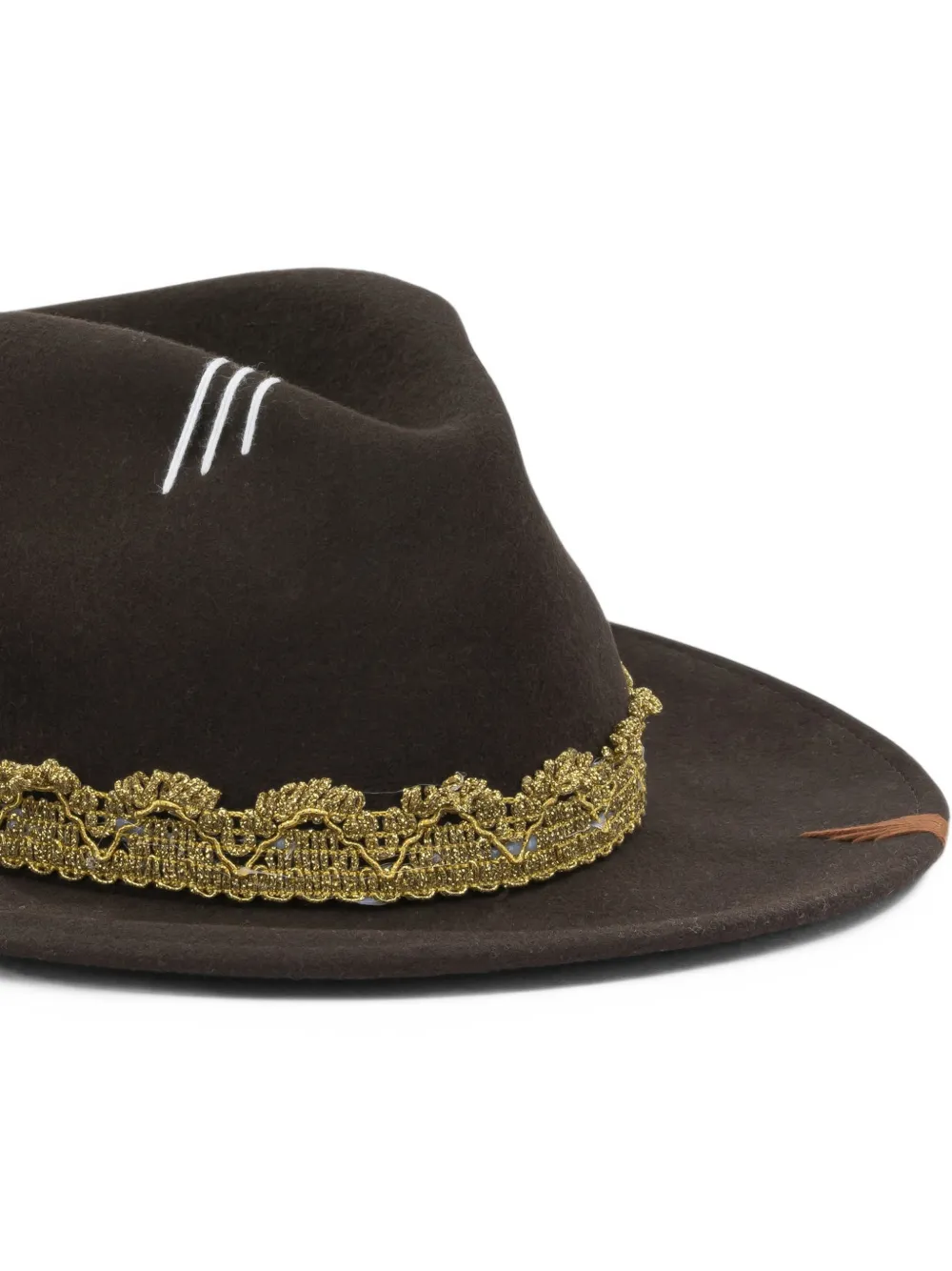 THE HAT GANG Wollen fedora hoed met geborduurde tekst Bruin