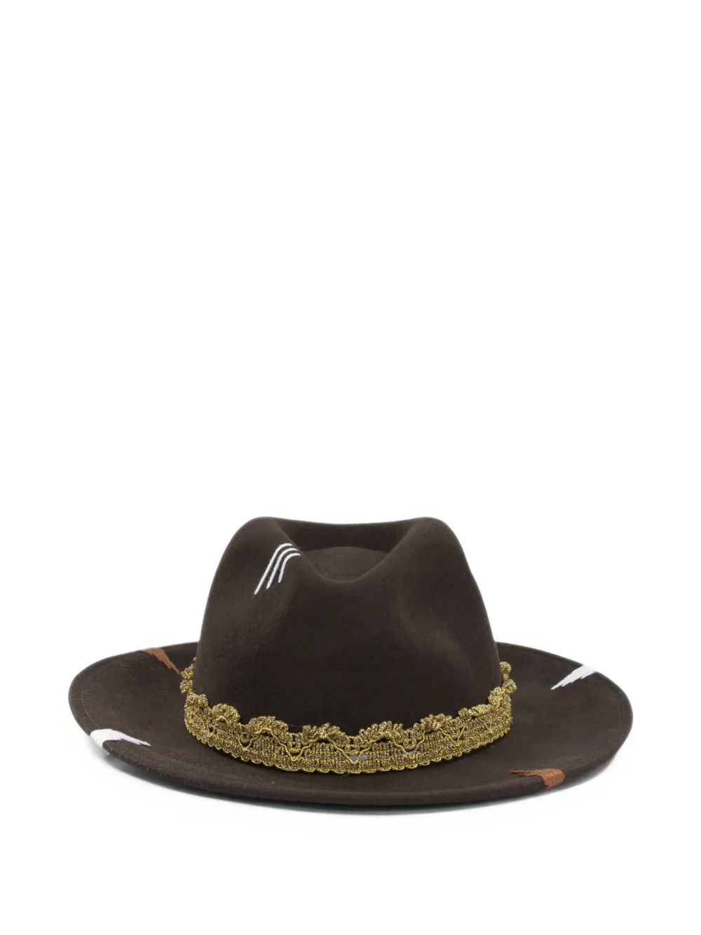 The Hat Gang slogan-embroidered wool fedora hat in Brown