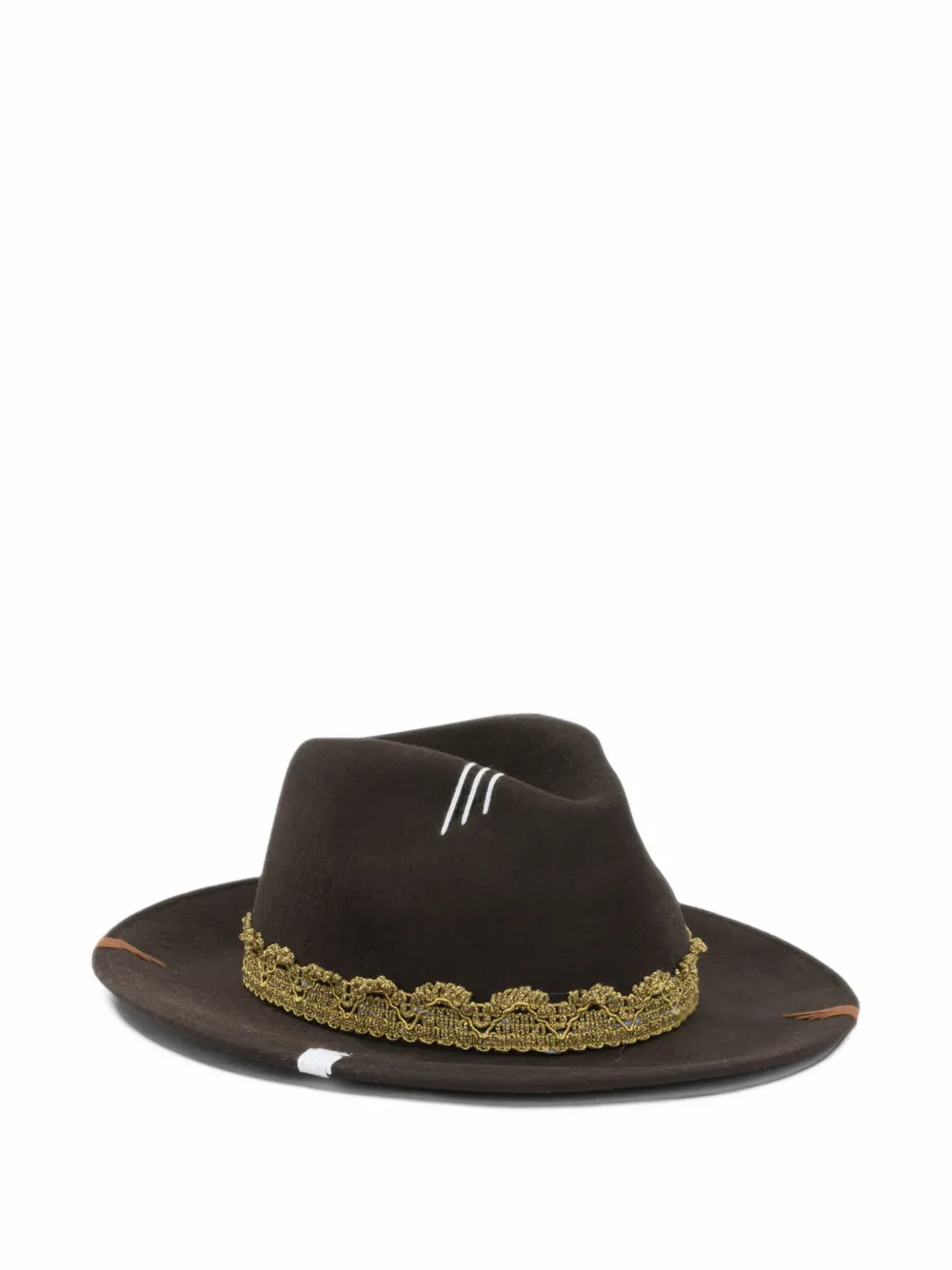 THE HAT GANG Wollen fedora hoed met geborduurde tekst Bruin