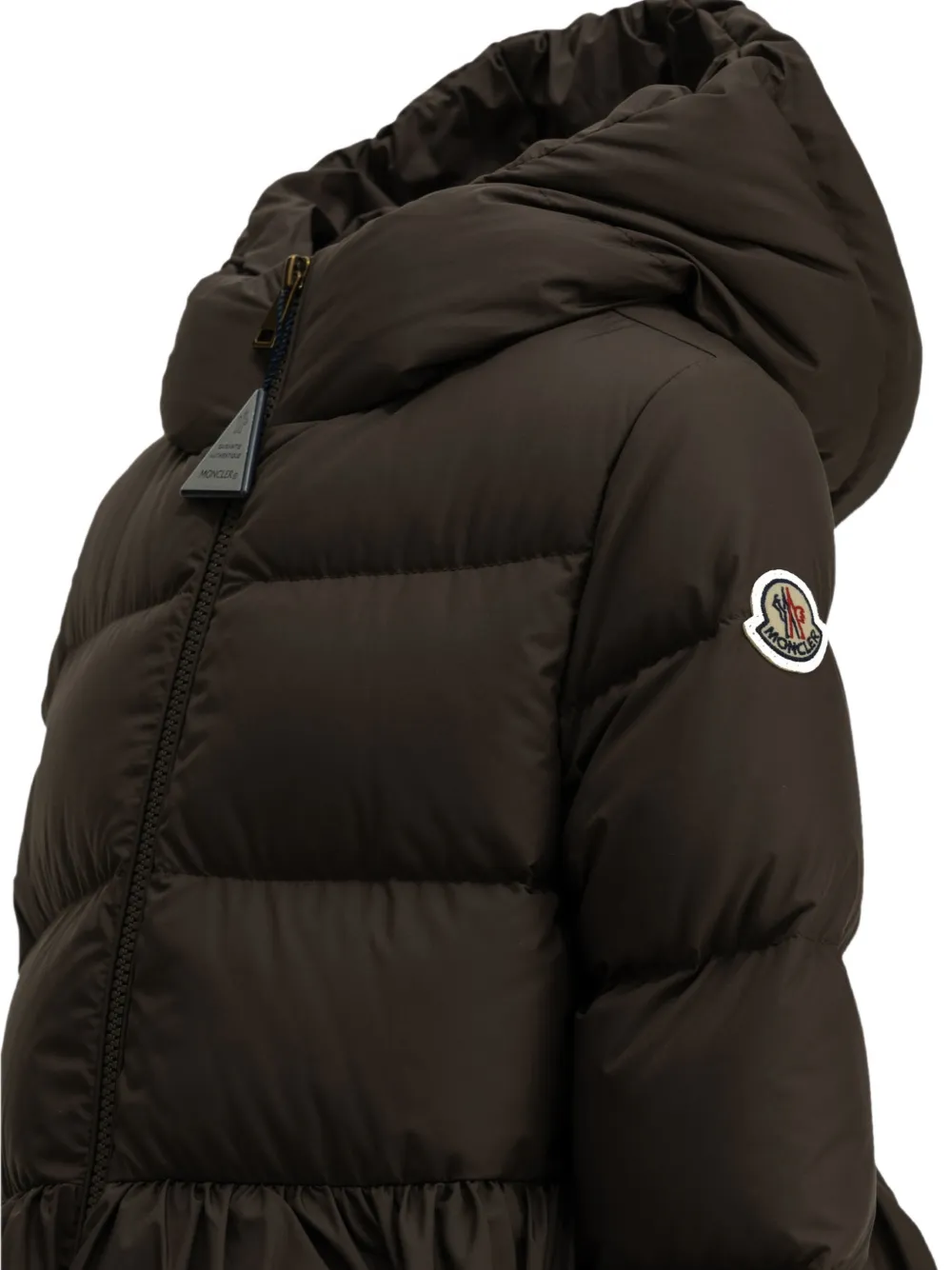 Moncler Enfant Elizaveta gewatteerde jas met ruches Bruin