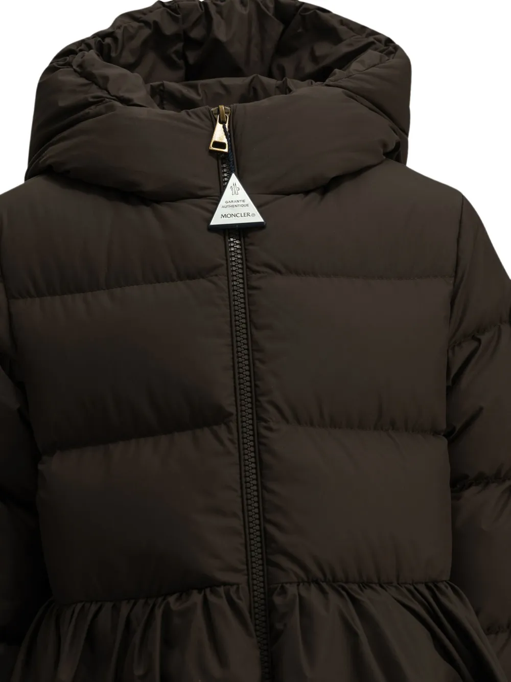 Moncler Enfant Elizaveta gewatteerde jas met ruches Bruin