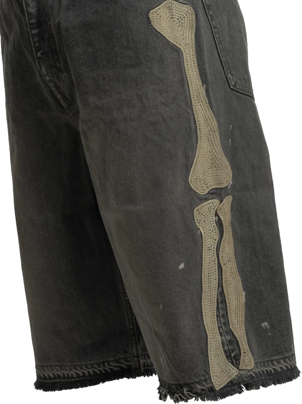 KAPITAL skeleton-patch frayed shorts Zwart