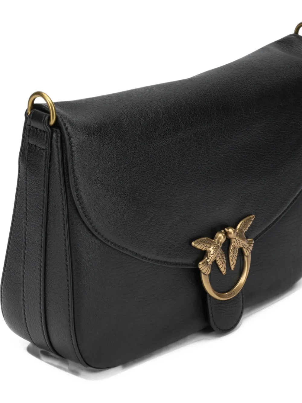 PINKO Love Birds leather shoulder bag Zwart