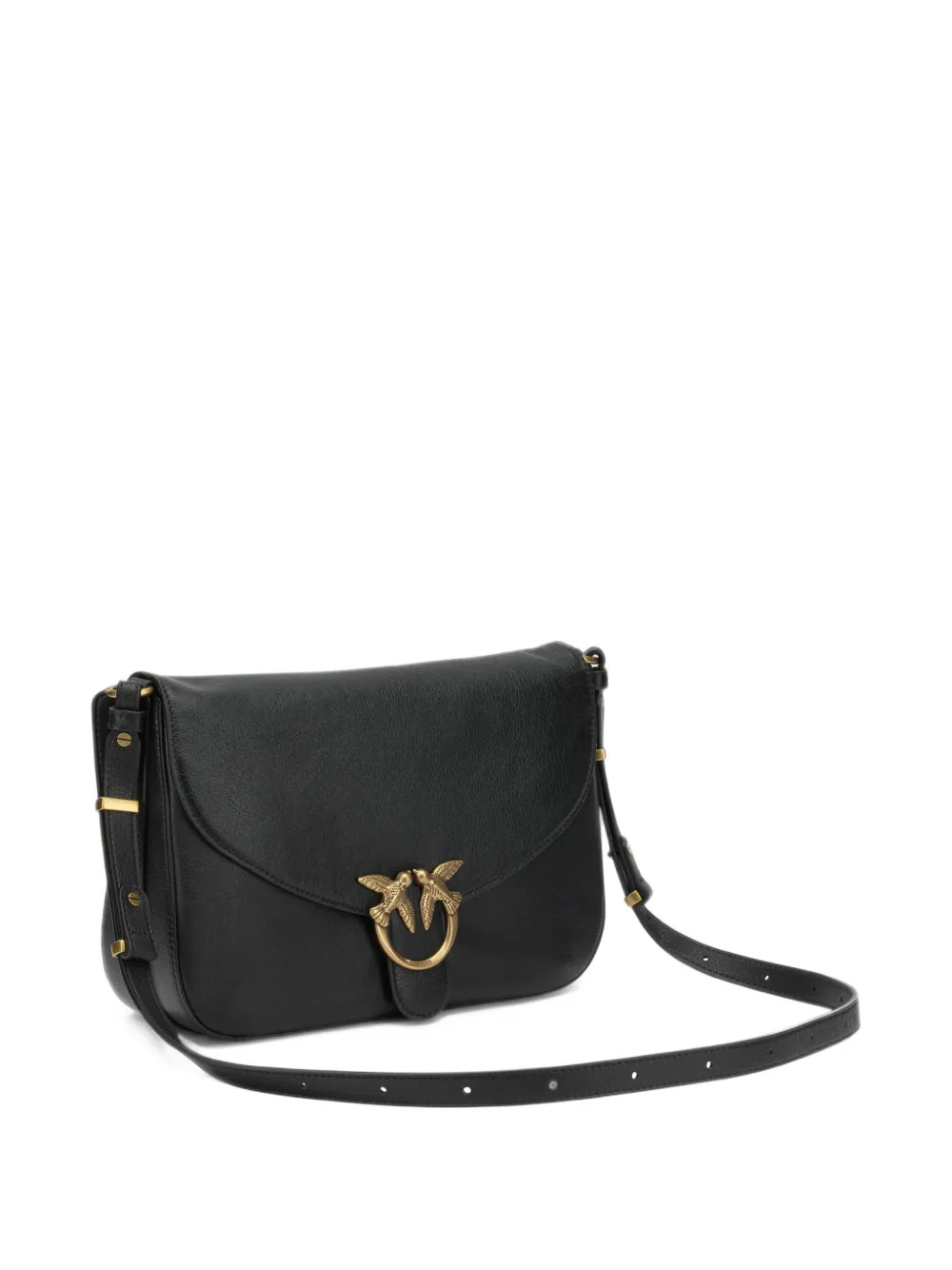 PINKO Love Birds leather shoulder bag Zwart