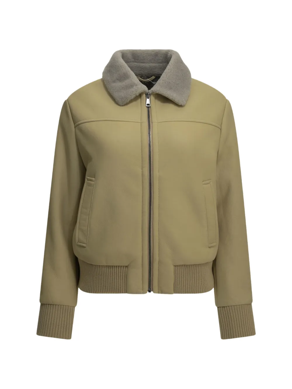 Semper shearling-collar zip-up leather jacket - Nude
