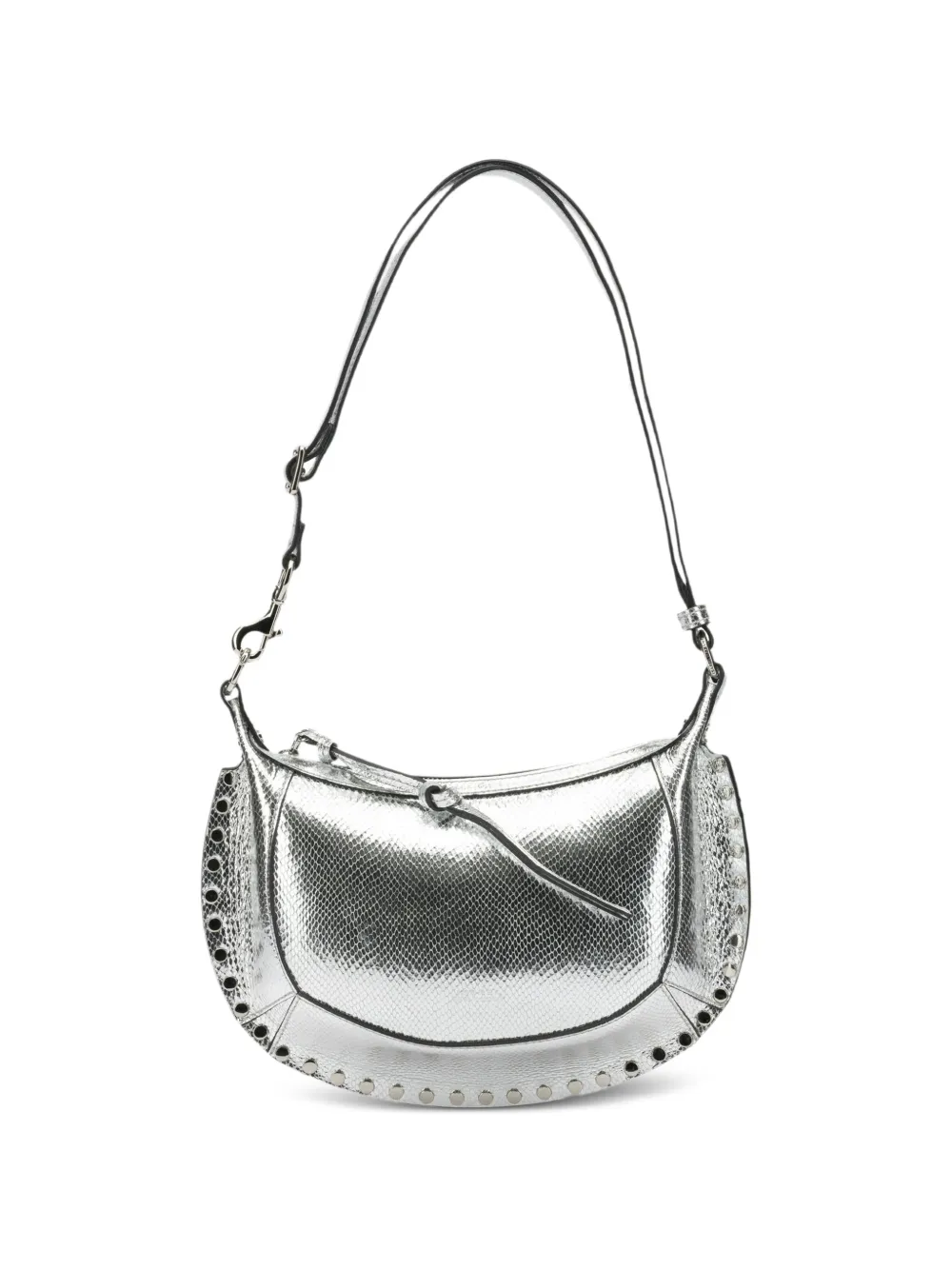 ISABEL MARANT Oskan Moon schoudertas met slangen-effect en studs Zilver