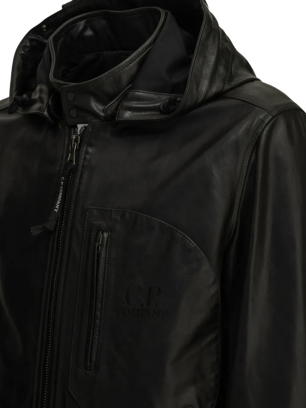 C.P. Company leather Goggle jacket Zwart