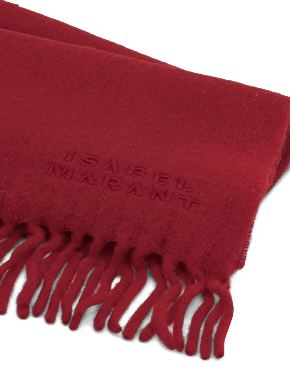 ISABEL MARANT Firny logo-embroidered fringed scarf Rood