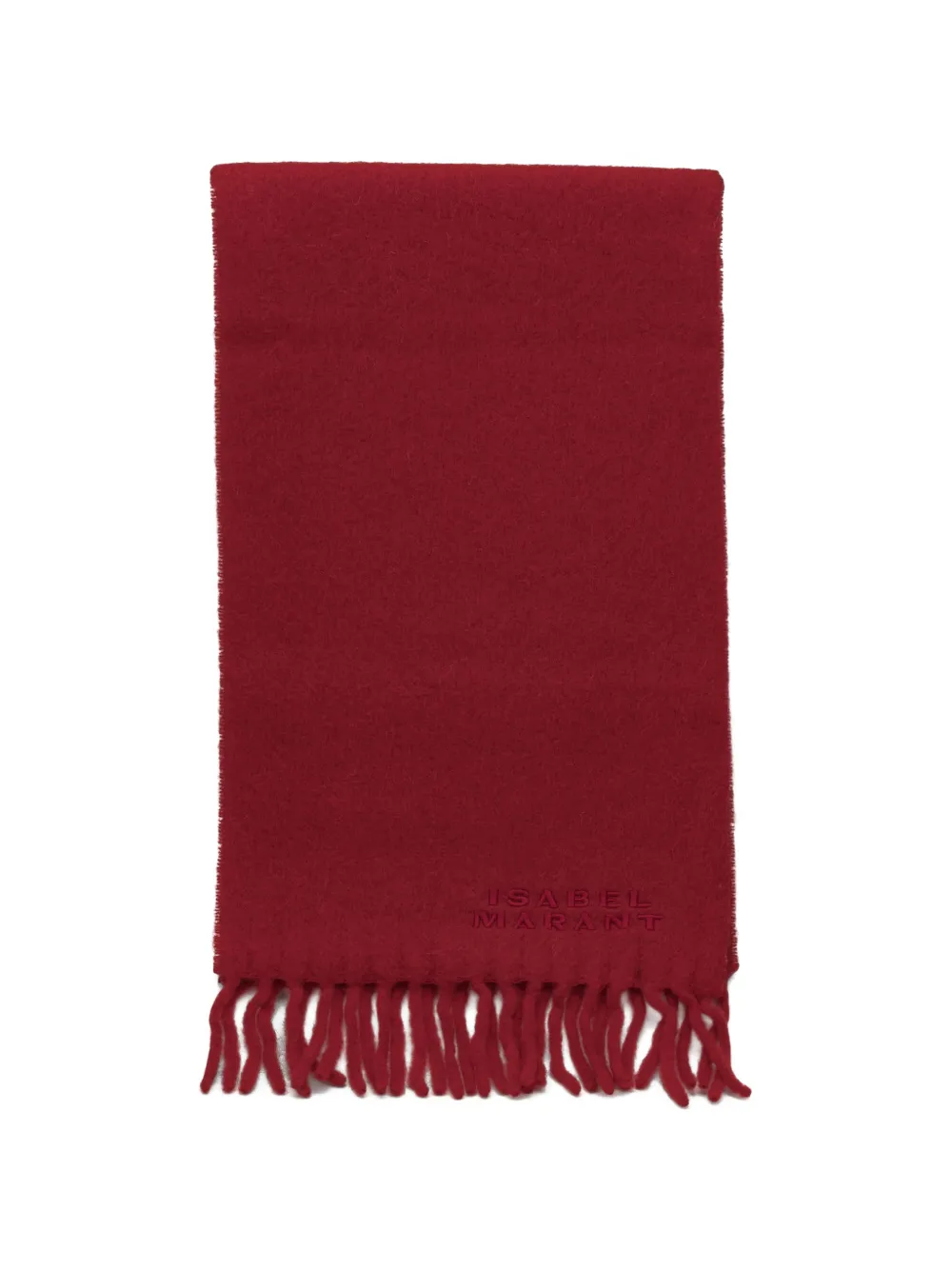 ISABEL MARANT Firny logo-embroidered fringed scarf Rood