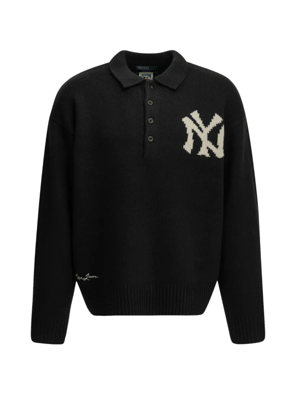 Polo Ralph Lauren logo-intarsia buttoned-collar sweater Zwart