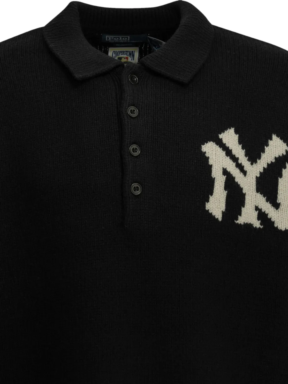 Polo Ralph Lauren logo-intarsia buttoned-collar sweater Zwart