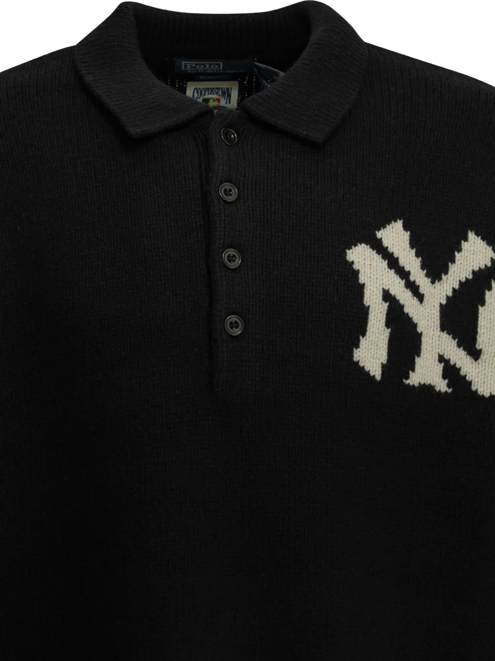 Polo Ralph Lauren logo-intarsia buttoned-collar sweater Zwart