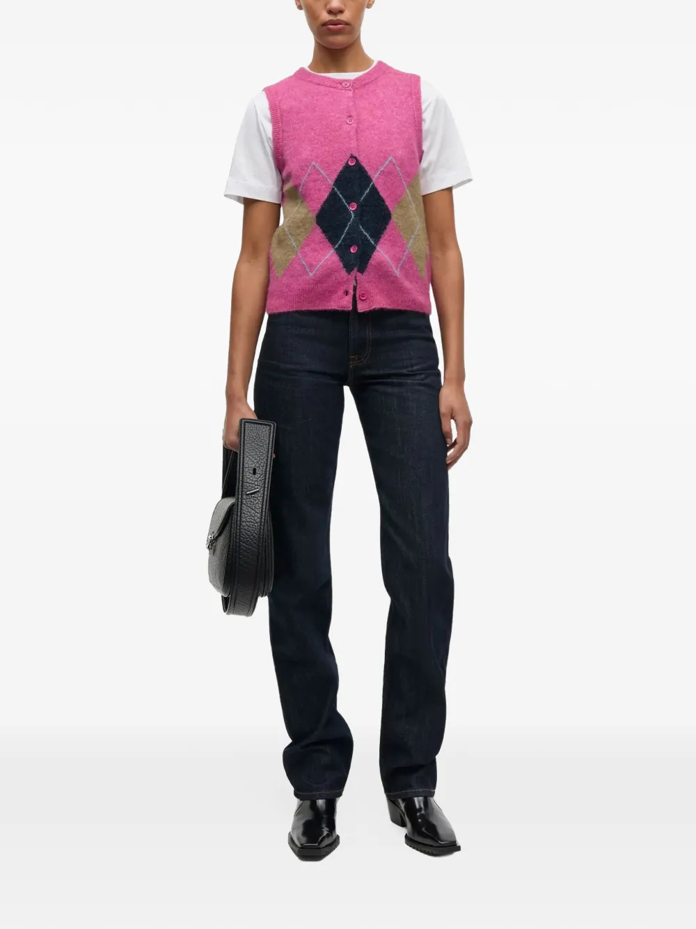 SAMSOE Sanoura argyle-pattern button-up cardigan Roze