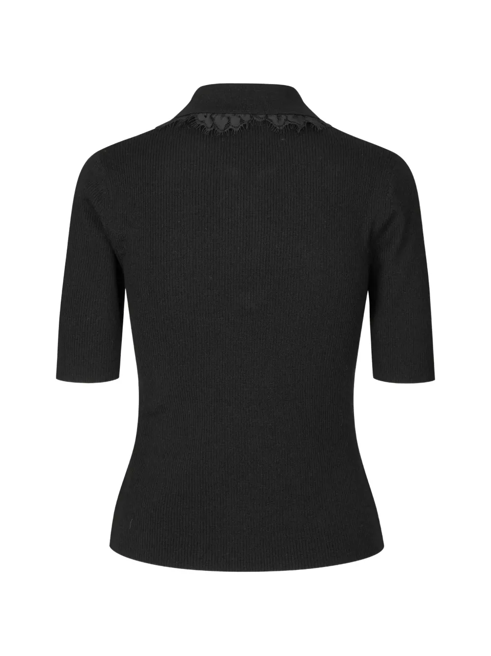SAMSOE Sanelly lace-trimmed ribbed-knit polo top Zwart