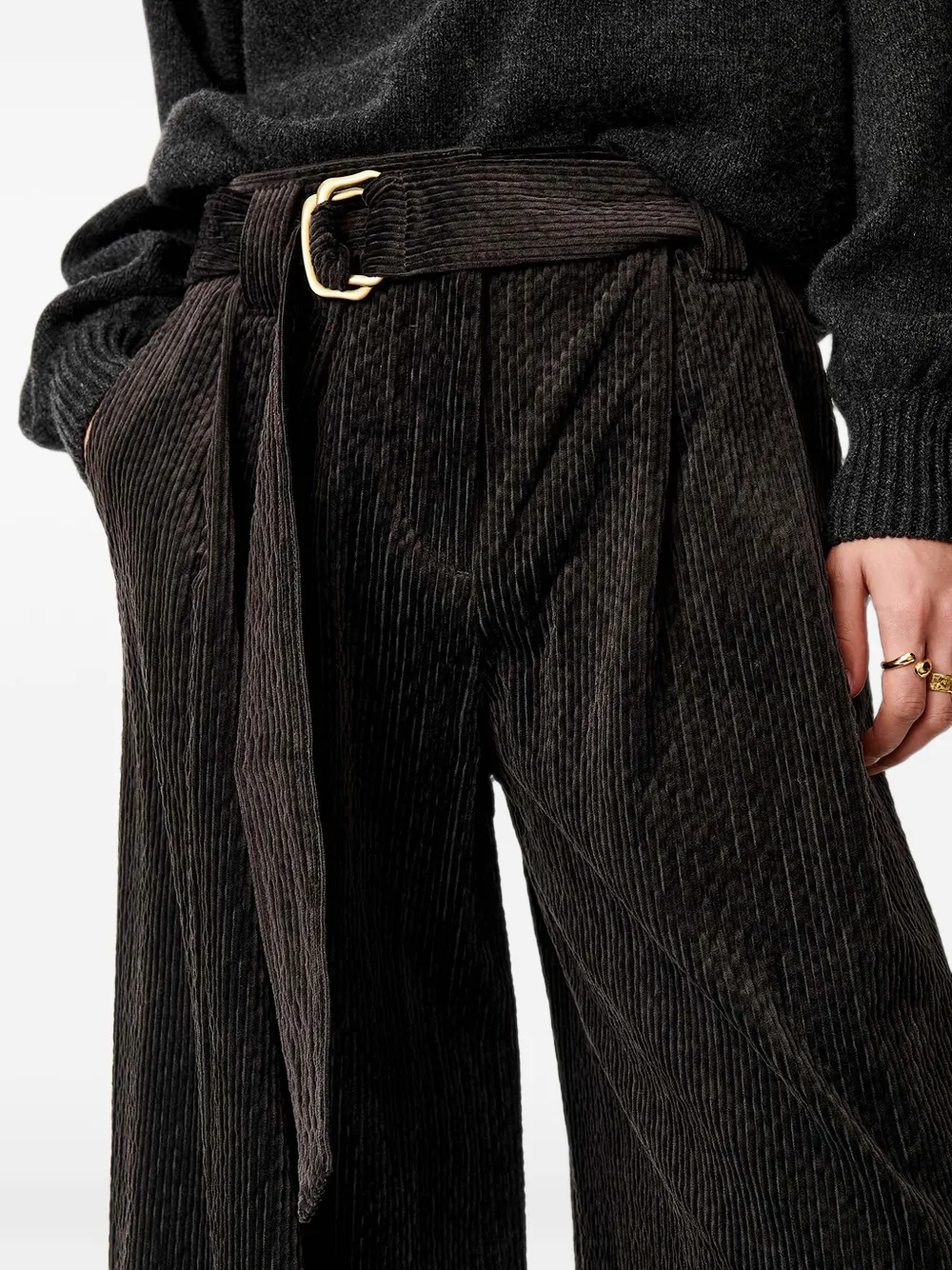 Sessùn Rivel ribfluwelen broek met ceintuur Zwart