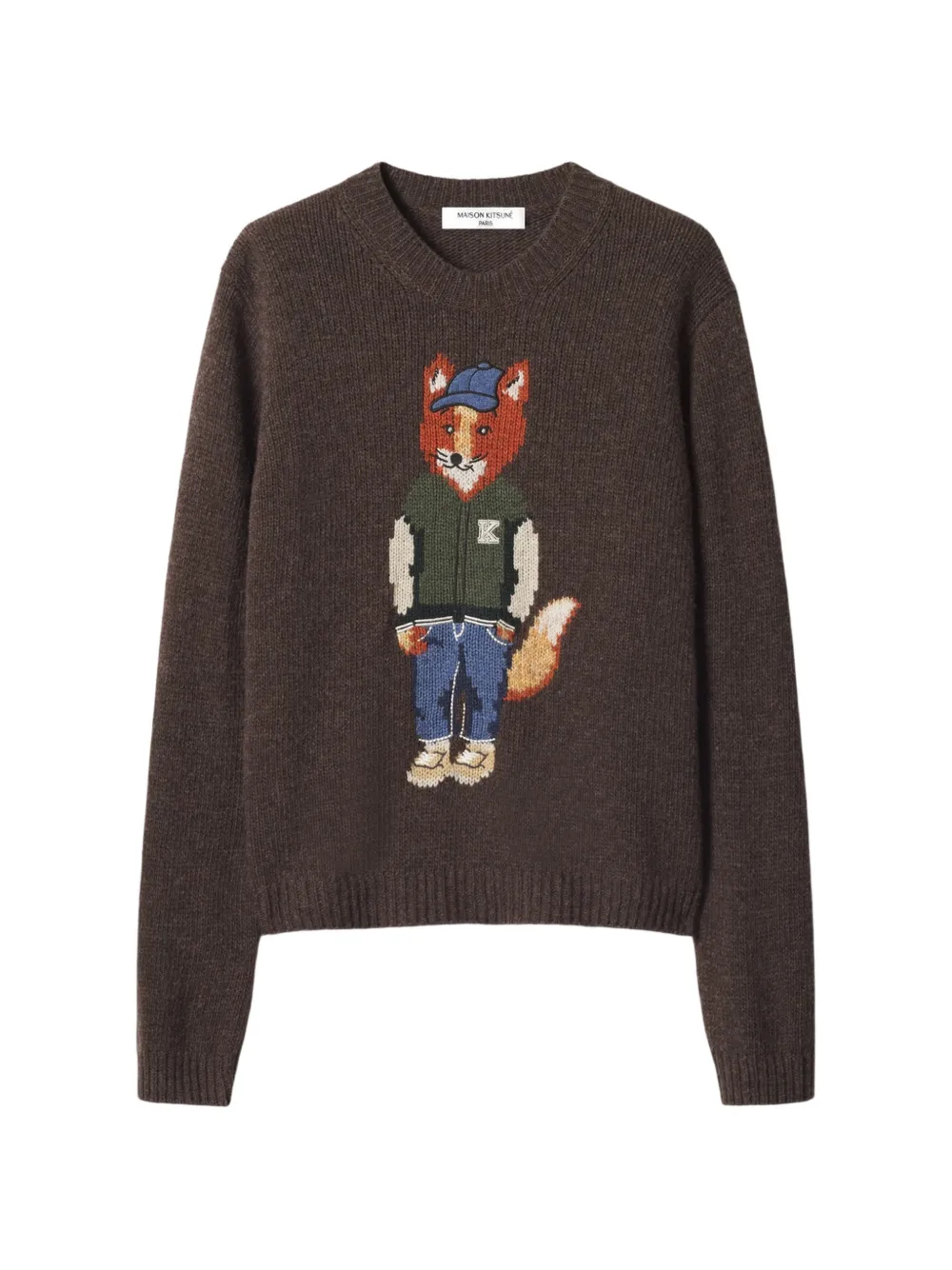 Maison Kitsuné Dressed Fox intarsia-knit sweater Bruin