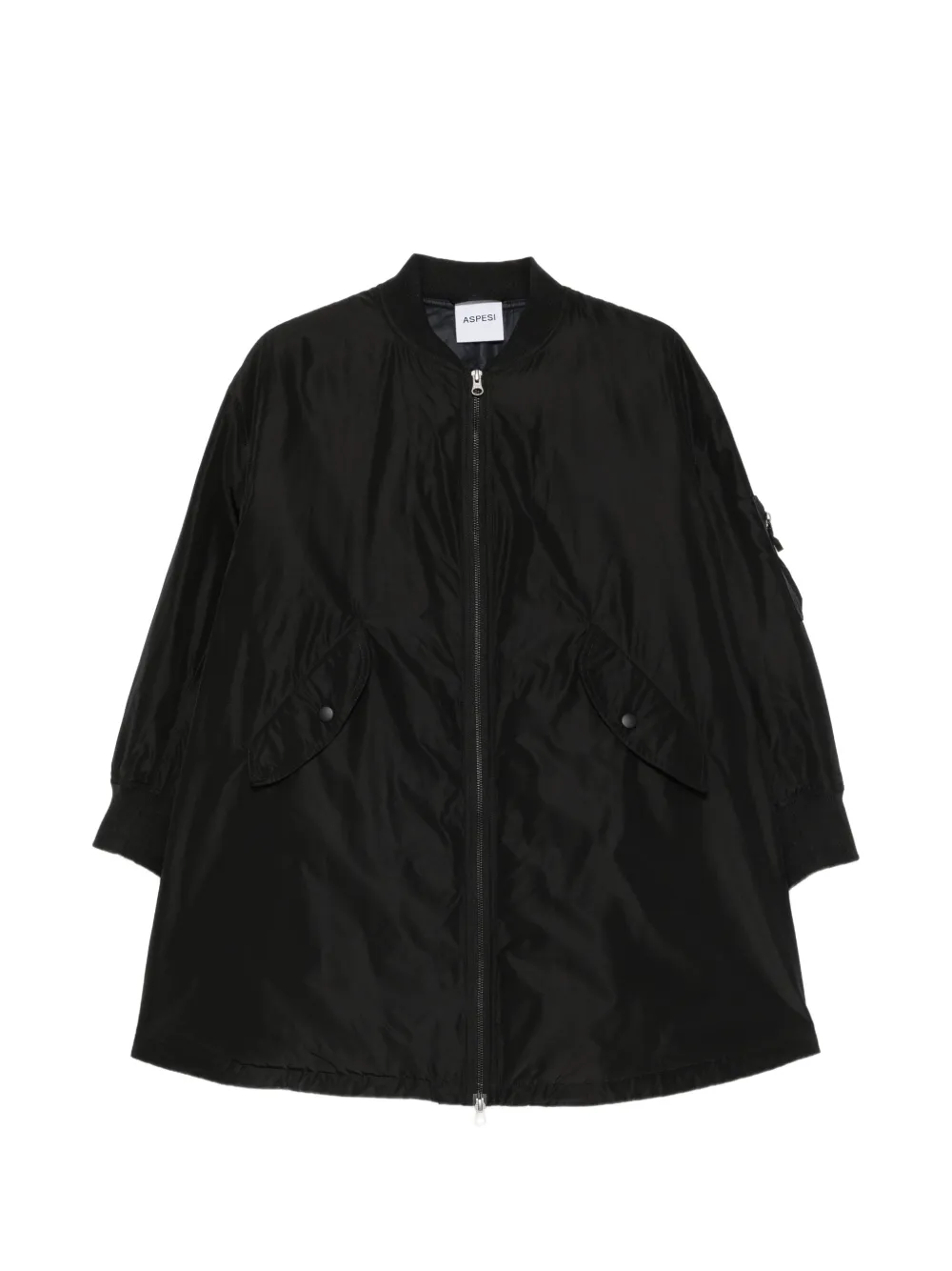 ASPESI ribbed-trim zip-up coat Zwart