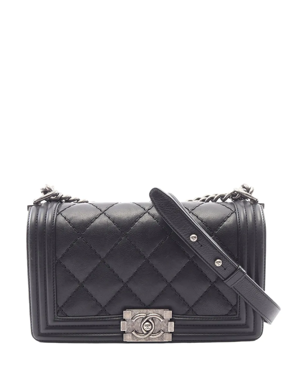 CHANEL Pre-Owned 2013-2014 Old Medium Quilted Lambskin Boy Flap crossbody bag - Black