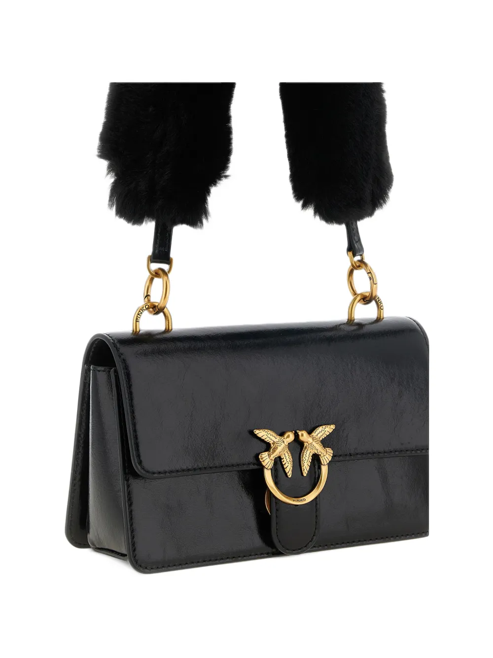 PINKO Love One craquelé-effect shoulder bag Zwart