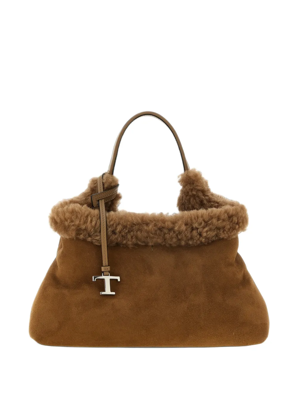 Tod's T Timeless shearling-trim tote bag - Brown
