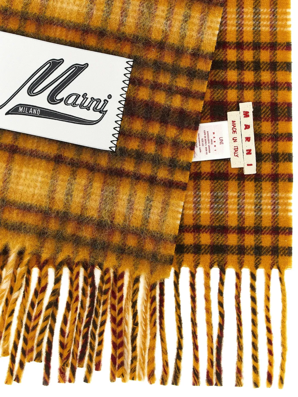 Marni checked fringed scarf Geel