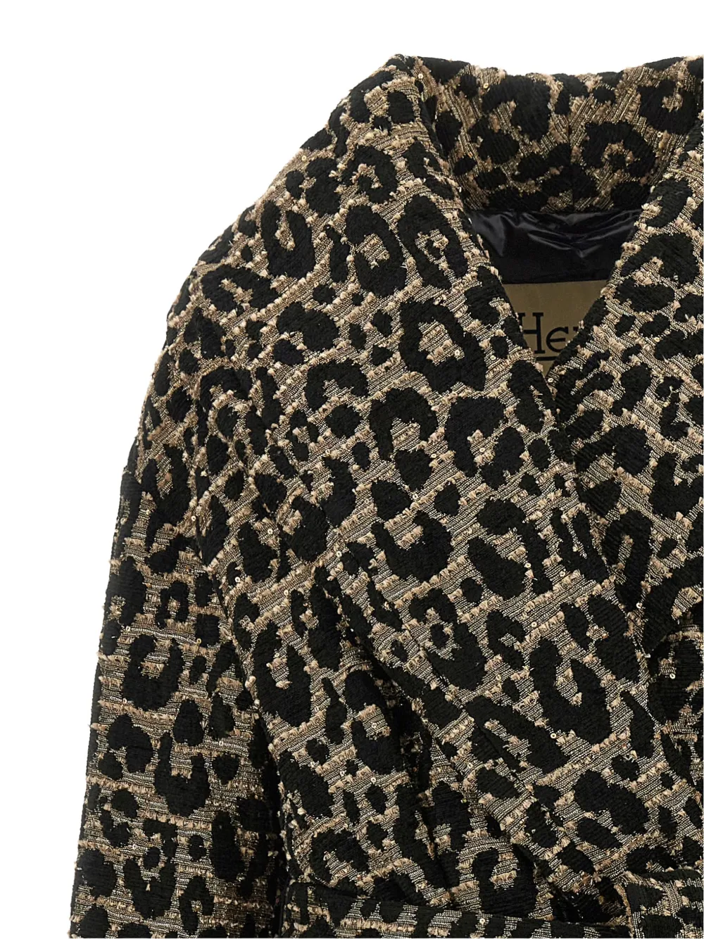 Herno Leo leopard-print jacquard coat Zwart