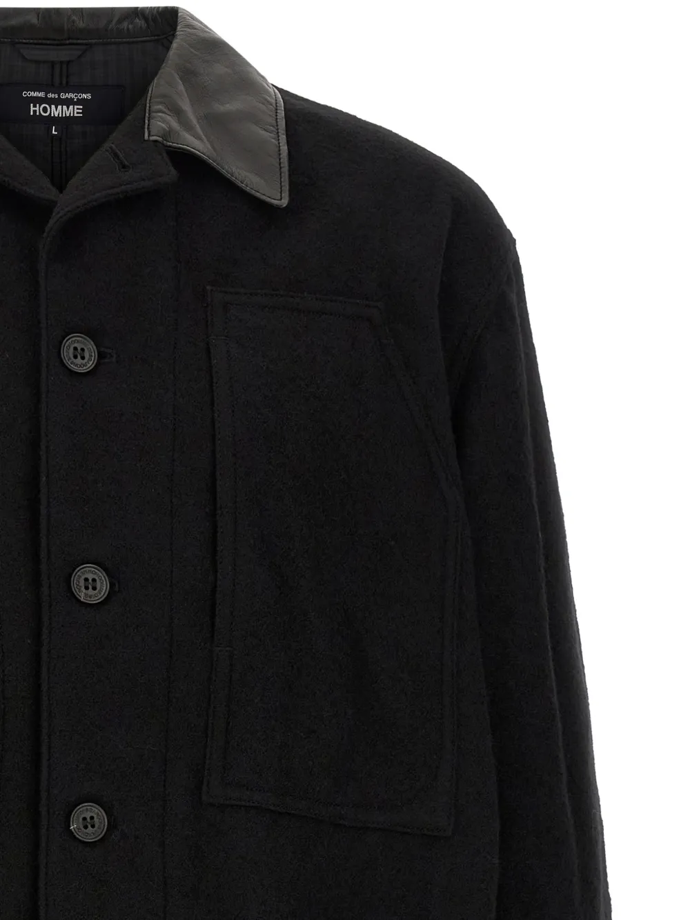 Comme des Garçons Homme Wollen jack met leren kraag Zwart